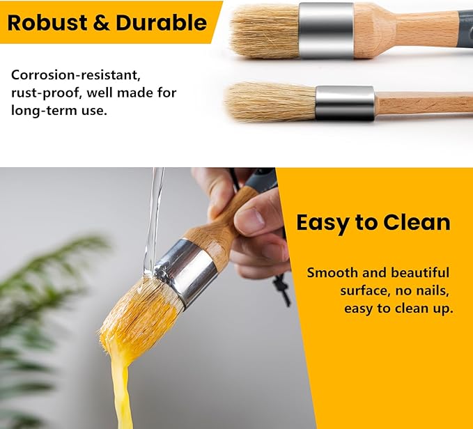 Chalk Paint Brushes Set of 4, Wax Brushes, Flat Pointed and Round Brush - Image 6