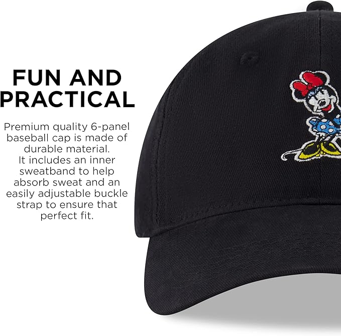 Disney Women's Baseball Cap, Minnie Mouse Adjustable Hat for Adult