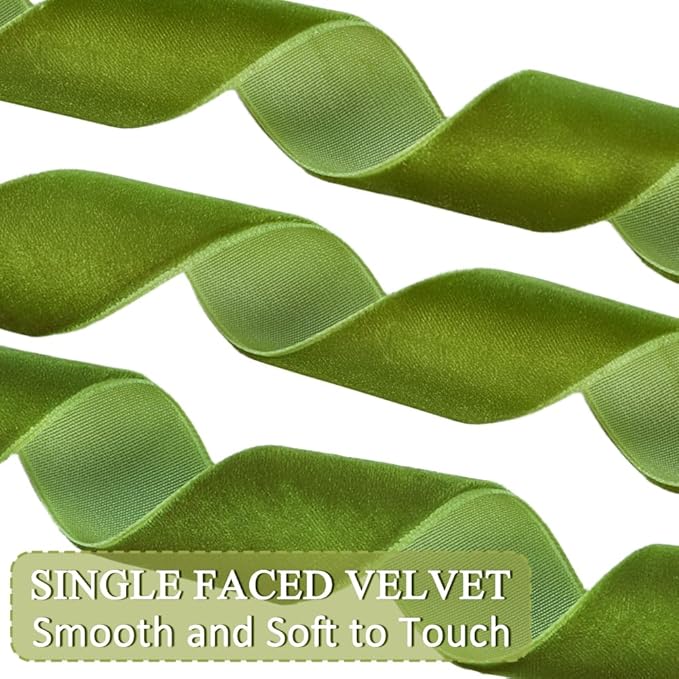 Mousse Green Velvet Ribbon, 1 Inch x 20 Yards Single Faced Mousse Green Ribbon - Image 3