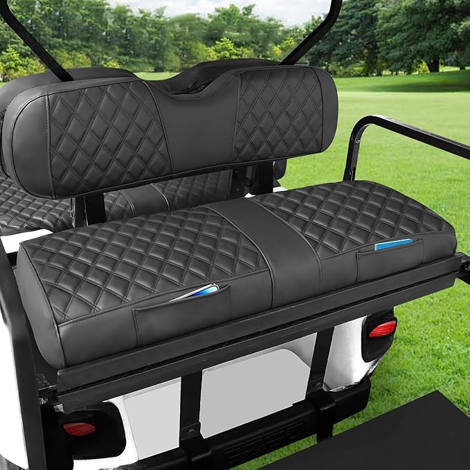 Rear Golf Cart Seat Covers for EZGO, Club Car, Yamaha, Rear/Back Golf Cart Seat Cover with Thick Vinyl Leather Comfortable Support Design, Breathable,2 Convenient Pockets