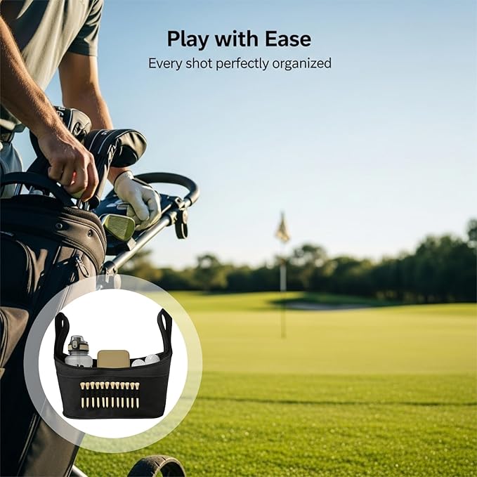 Golf Push Cart Bag, Golf Accessory Bag with Adjustable Compartments, Multiple Pockets, and Quick Attachment Straps, 15x3.1x8.3 in for Golf Carts, Strollers