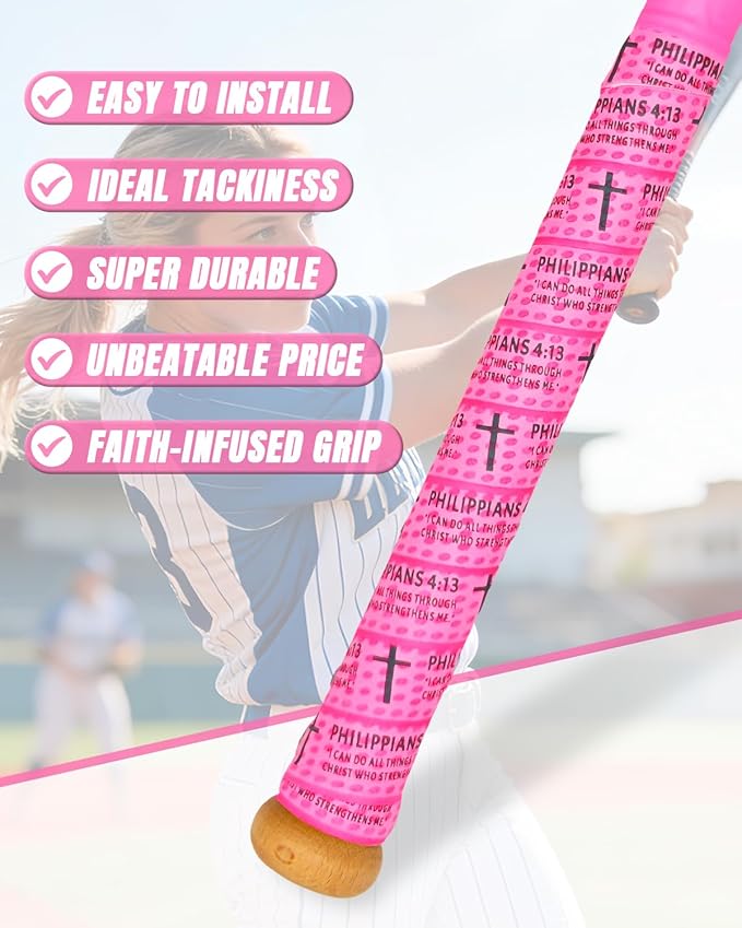 Piemow Baseball Bat Grip Tapes, Faith Cross Bat Grip Tape, 1.5mm Precut and Full Adhesive Baseball Wrist Tape, Scripture Designs Non-Slip Religious Baseball Grip Tapes for Sports