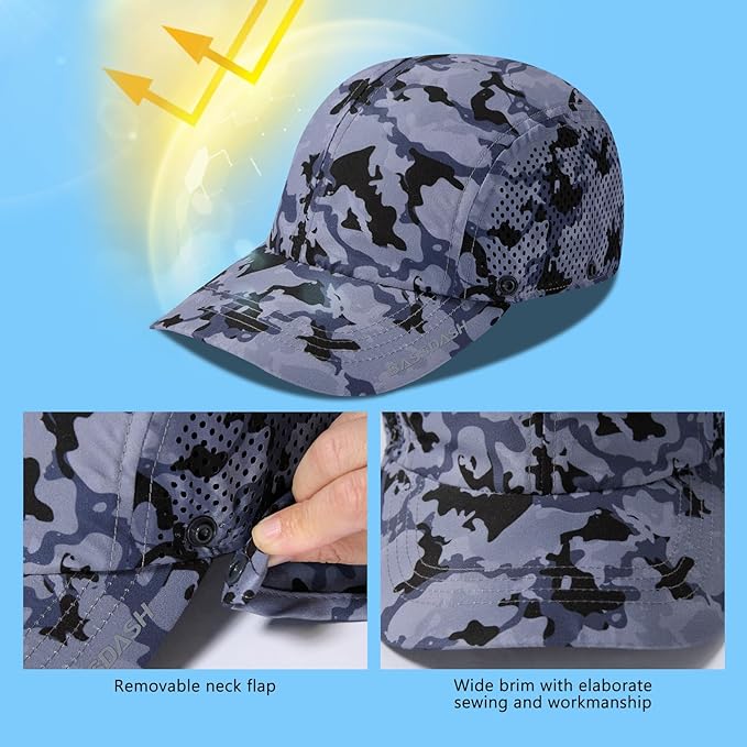 BASSDASH UPF 50+ Foldable Fishing Hat Baseball Cap with Removable Neck Flap Portable for Men Women Golf Hiking