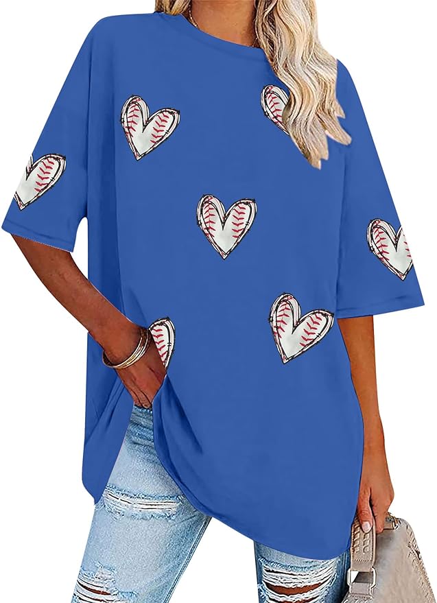 MOUSYA Baseball Shirts Women Oversized Baseball Mom Tshirt Baseball Heart Graphic Tee