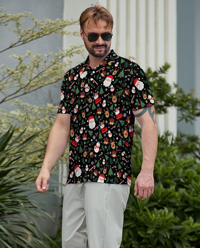 HUURAY Funny Golf Polos for Men Funny Print Short Sleeve Shirts Quick Dry Polo Shirts Hawaiian Shirt Performance Golf Outfits