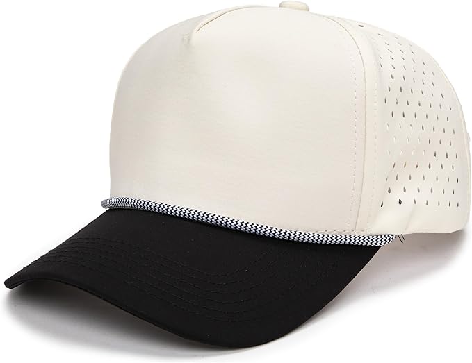 Funky Junque Performance Waterproof Golf Rope Hat – Cool Breathable Workout 5 Panel Snapback Cap for Men