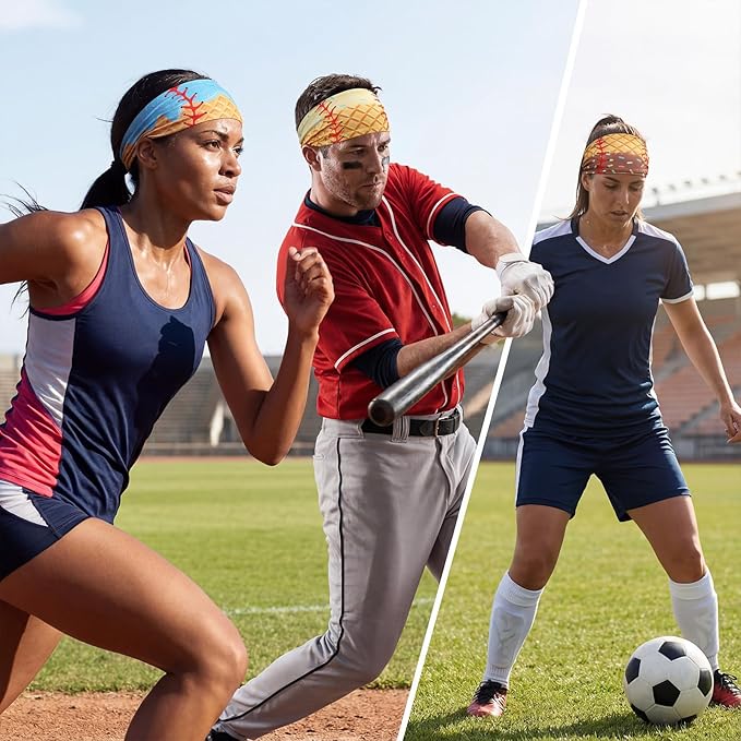Shyyween 6 Pcs Baseball Headband Elastic Polyester Sweatband for Baseball Basketball Football Golf Headscarf Stuff Women Men Accessory Team Gift