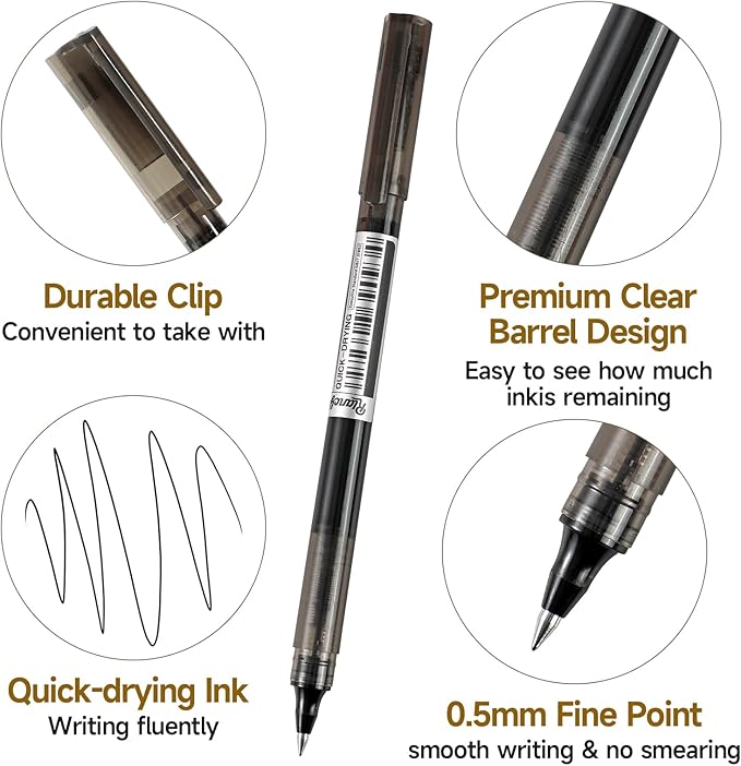 RIANCY Black Fine Point Gel Pens 24Pcs 0.5mm Gel Ballpoint Pens Black Liquid - Image 2