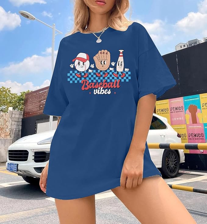 MOUSYA Baseball Shirts Women Oversized Baseball Mom Tshirt Baseball Heart Graphic Tee