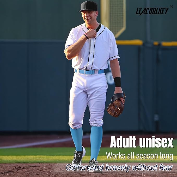 LEACOOLKEY Baseball Belt and Socks Combo Set Adjustable Softball Socks and Elastic Belt for Youth and Adult