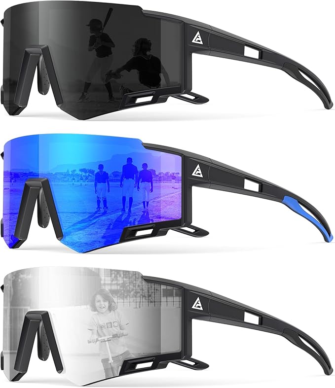 Kids Sunglasses Youth Baseball Sunglasses for Boys Girls Age 6-14 Sports UV400 Protection SunGlasses 3 Pack