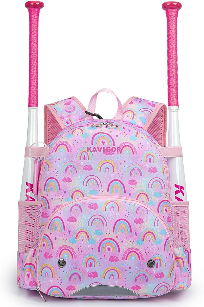 KAVIGOR Youth Tball Baseball Backpack, Lightweight Softball Bag with Shoes Compartment & Name Tag, Reinforced Zippers & Seams