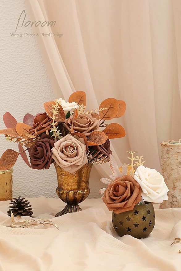 Floroom Artificial Flowers 25pcs Real Looking Earth Tones Ombre Colors Foam - Image 2