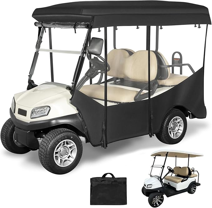 4 Passenger Golf Cart Enclosure for Club Car Tempo Onward 88" Extended Roof, 600D Waterproof Rain Driving Cover with Full Roll Up Clear Windows & Door for 4 Seater Club Car Enclosures