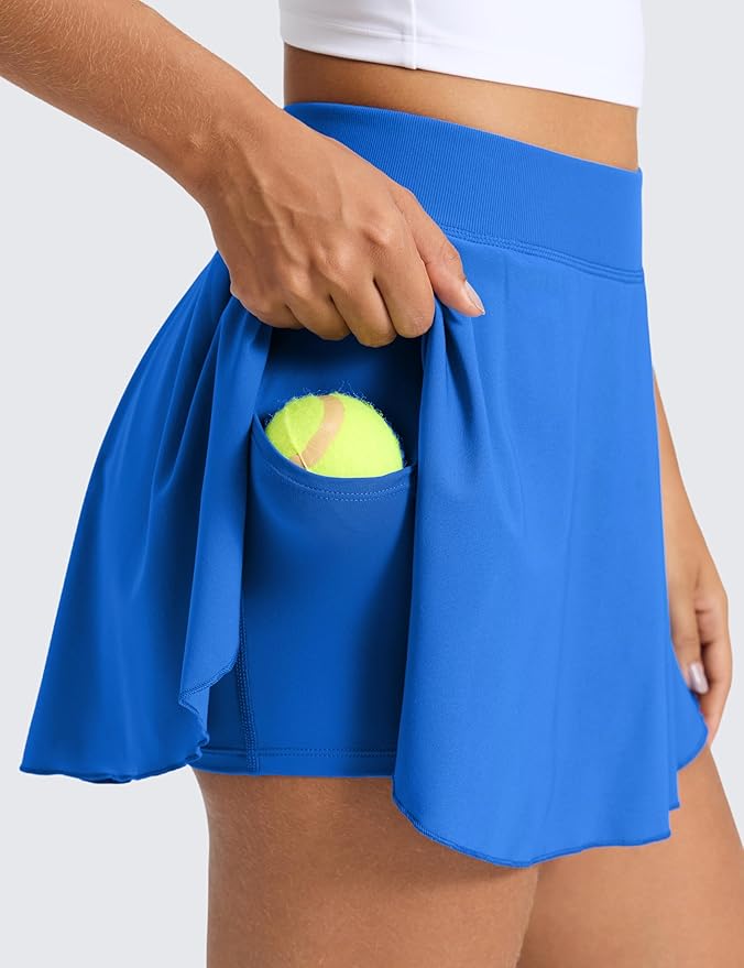 CRZ YOGA Lightweight Drapey Side Slit Tennis Skirts for Women - High Waisted Mini Flowy Lined Golf Skort with Pockets