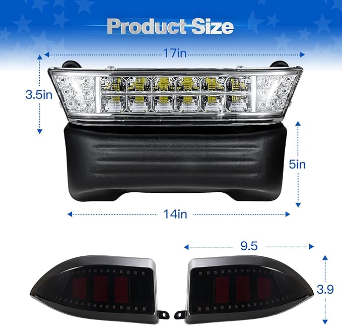NOKINS Club Car Precedent Light Kit with Bumper for Club Car Precedent 2004-UP Electric Gas Golf Cart - 12V LED Headlight & Turn Signal Light(Fit #102524800/1025248-01) (Front & Rear Light Deluxe Set)