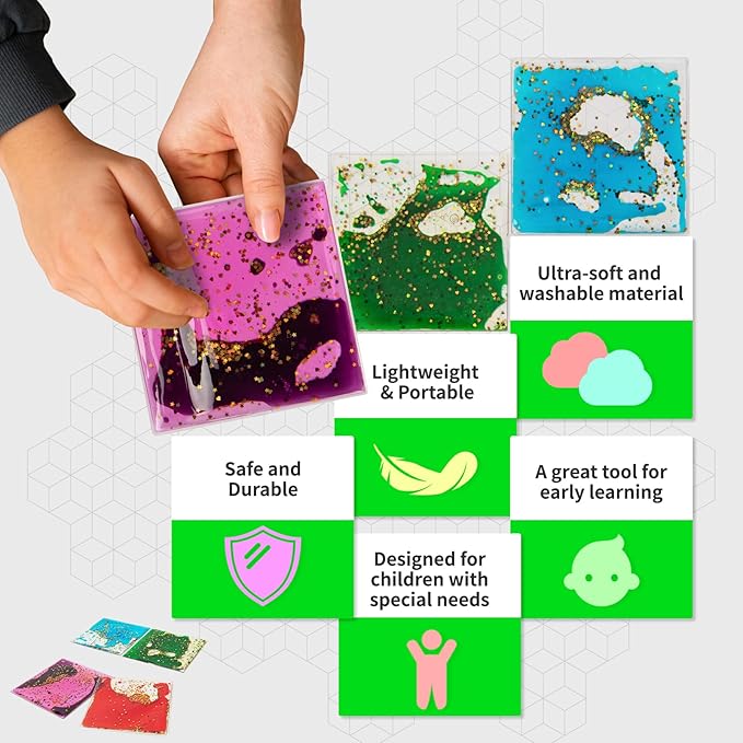 LONGKING 4-Pack Liquid Tiles for Kids, Soft Gel Liquid Sensory Toys for - Image 4