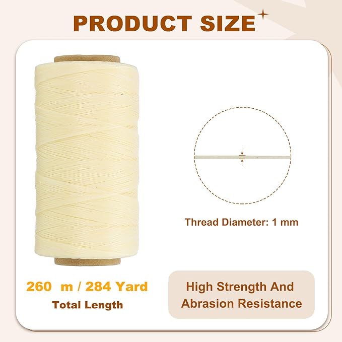 PATIKIL 284 Yard Flat Waxed Thread 150D 1mm Leather Sewing Cord - Image 2