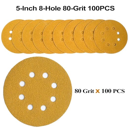 5-Inch 8-Hole Hook and Loop Sanding Discs 80-Grit Random Orbit Sandpaper - Image 3