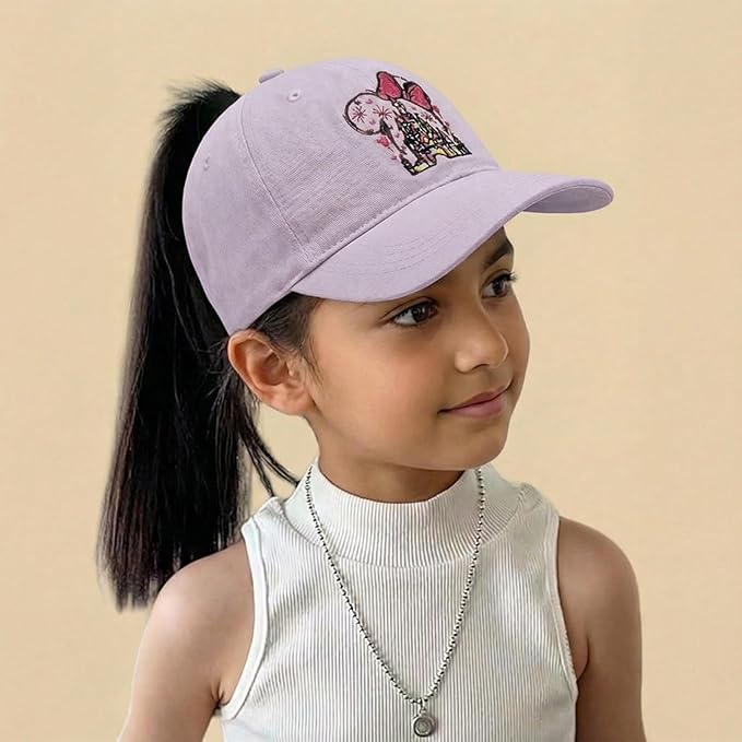 Baseball Caps for Girls Kids Cute Graphic Ponytail Hat Trucker Fashion Acid wash Hats Fun Adjustable Criss Cross Cap