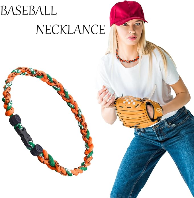 18inch Baseball Necklace,Fashion Tri-Braided Rope Tornado Necklace for Sports Fan