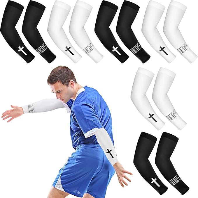 DERTE 6 Pairs Faith Cross Arm Sleeve Jesus Bible Verses Arm Sleeves Christian Compression for Men Women Youth Football