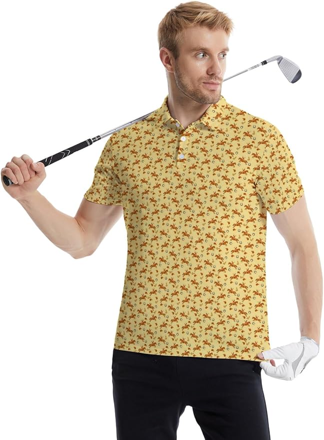HUURAY Funny Golf Polos for Men Funny Print Short Sleeve Shirts Quick Dry Polo Shirts Hawaiian Shirt Performance Golf Outfits