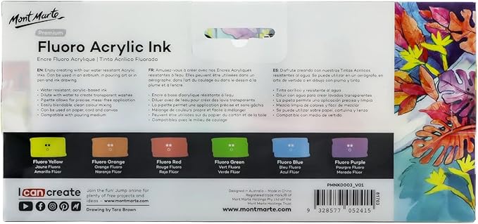 Mont Marte Acrylic Ink Premium 6pc x 20ml, Acrylic Inks - Image 7