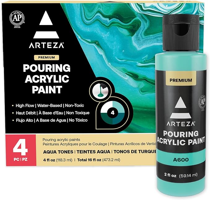 ARTEZA Acrylic Pouring Paint Set of 4 Colors, 4 ounce Bottles, Aqua Tones by ARTEZA