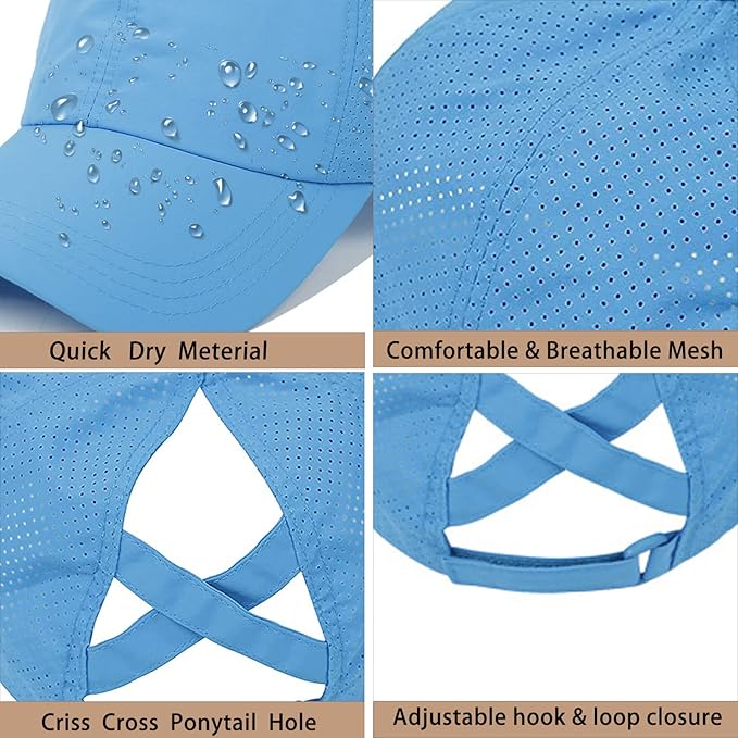 Womens Ponytail Hat Baseball Cap, Adjustable Criss Cross Baseball Cap High Bun Unisex Quick Drying Trucker Hats
