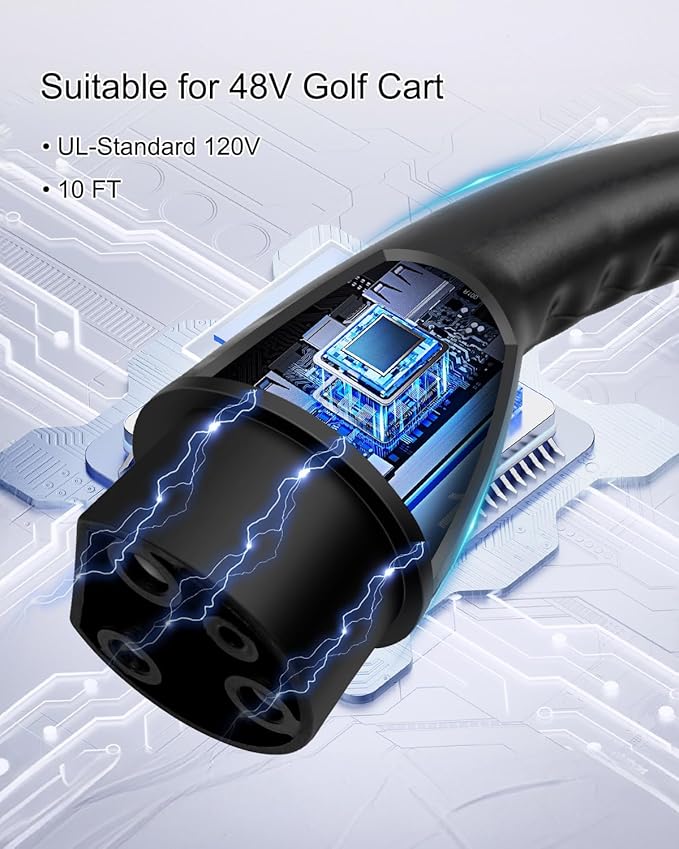 Charging Power Cord Assembly Fits for Evolution EV ICON EV Models Replaces 2.04.0620, 120V Golf Cart Charger Power Cord, Black