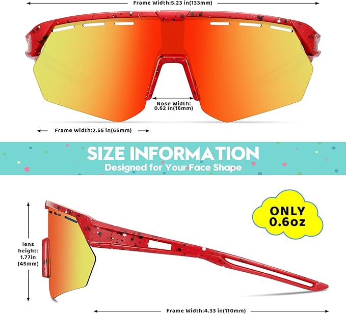 Youth Sports Sunglasses for Boys Girls Age 3-10, Lightweight Frame Kids Baseball Softball Cycling Sunglasses