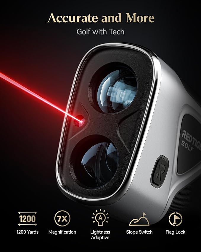 REDTIGER Range Finder Golf, 1200 Yards Golf Rangefinder with Slope, Light-Adaptive Display, 7X Magnification, Flag Lock Vibration, Rechargeable Laser Range Finder with Magnet, GolfVue Series 2