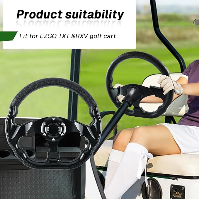 Golf Cart Accessories Steering Wheel D-bottom and Golf Adapter for Club Car EZGO TXT & RXV Golf Carts Adapter Skid-black