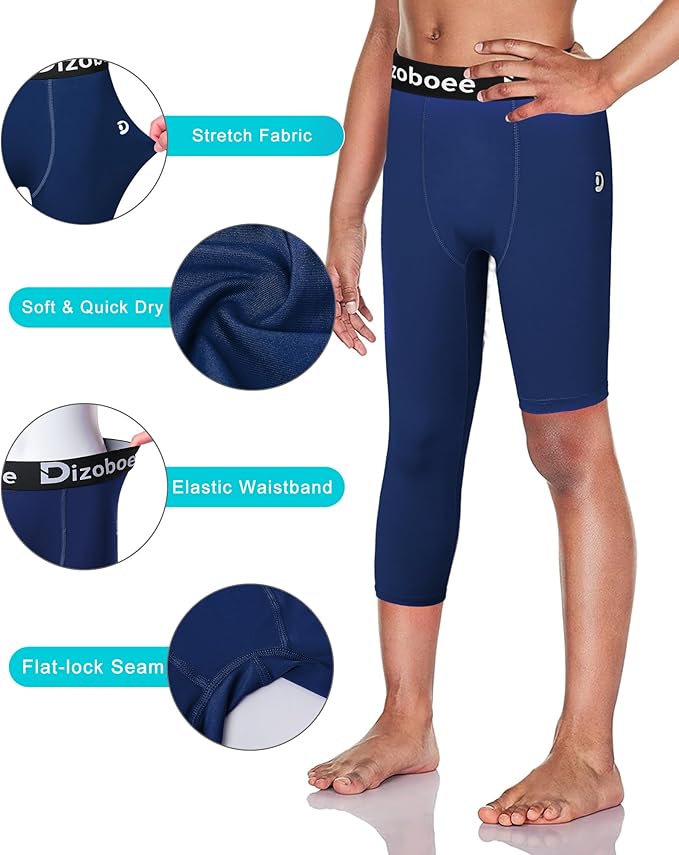 Youth Boys Compression Pants One Leg 3/4 Athletic Leggings for Sports Kids Basketball Tights Football Baseball Pants
