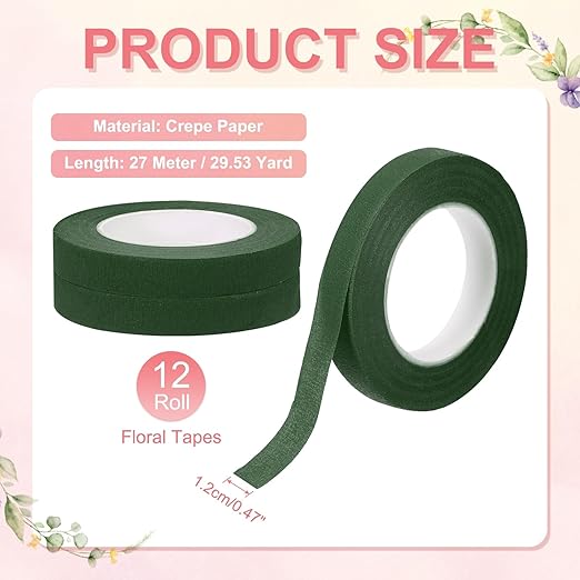 MECCANIXITY 12 Rolls Floral Tapes, 30 Yard x 1/16 in Florist Crepe Flowers - Image 2