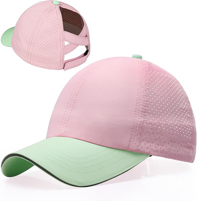 Little Girls Reflective Baseball Cap Criss Cross Ponytail Hat Kids Quick Dry Mesh Summer Sports Hat for Toddler Ages 3-8