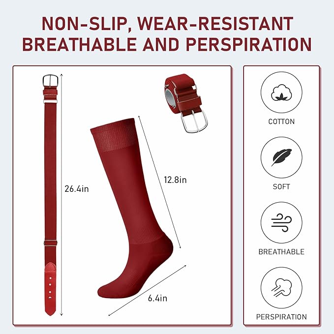 Zhanmai Baseball Belt and Socks Combo, Adjustable Elastic Belt and Softball Socks, Multiple Sizes for Youth Boys Girls, Adult