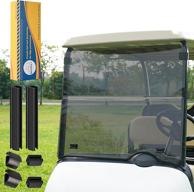 Golf Cart Windshield 3/16"(5MM) Thick Replacement for EZGO RXV 2008-up Foldable Tinted Upgrade Thick Acrylic Impact Resistant Shatterproof Anti-UV with Mounting Hardware