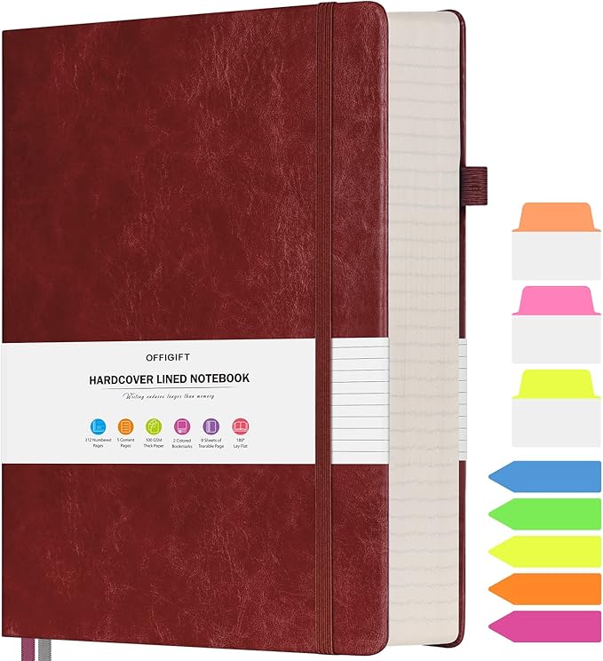 College Ruled Notebook, Large B5 Hardcover Leather Journal, 312 Numbered Pages by OFFIGIFT