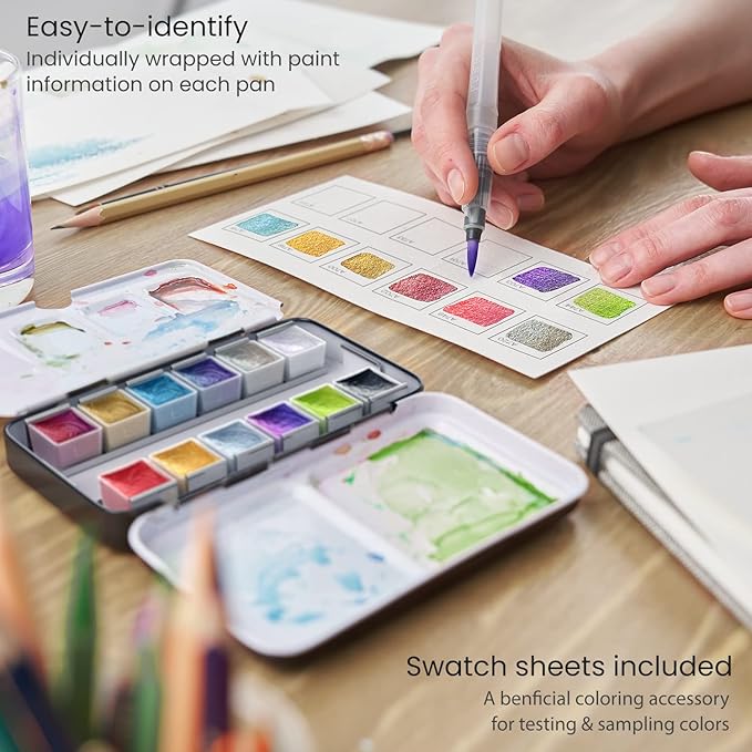 ARTEZA Watercolor Paint Set, 12 Metallic Watercolor Paints, Glitter Watercolor - Image 3