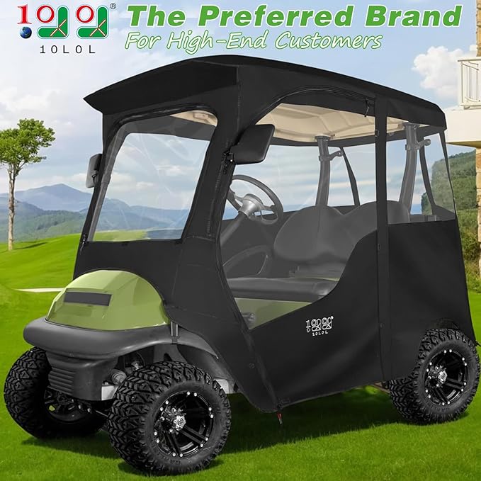 10L0L Deluxe 2 Passenger Enclosure for Club Car Precedent, Onward & Tempo Golf Cart, 4-Sided Clear PVC Window Rain Cover with Zipper Entry（NOT fit Yamaha）