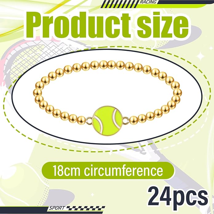 Tondiamo 24 Pcs Cheer Baseball Softball Soccer Basketball Football Tennis Bracelets Gifts Bulk Beaded Stretch Bracelets Charm Gifts Sport Jewelry Party Favors Supplies