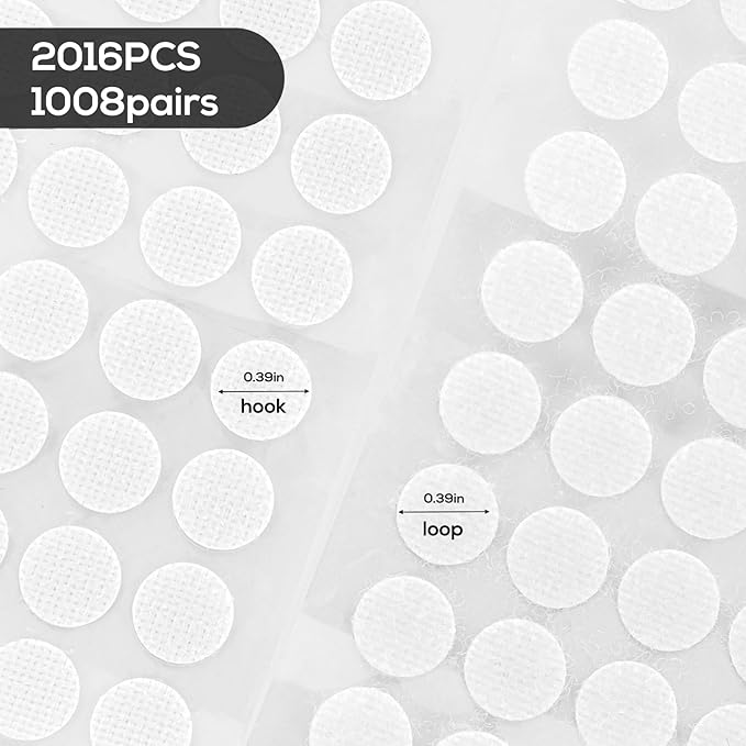1008 Pairs Self Adhesive Dots, 0.39 Inch / 10mm Diameter Hook and Loop Dots Tape - Image 2