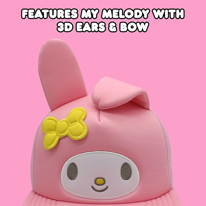 Hello Kitty Baseball Cap, Women's Snapback Hat with Flat Brim and 3D Ribbon and Ears