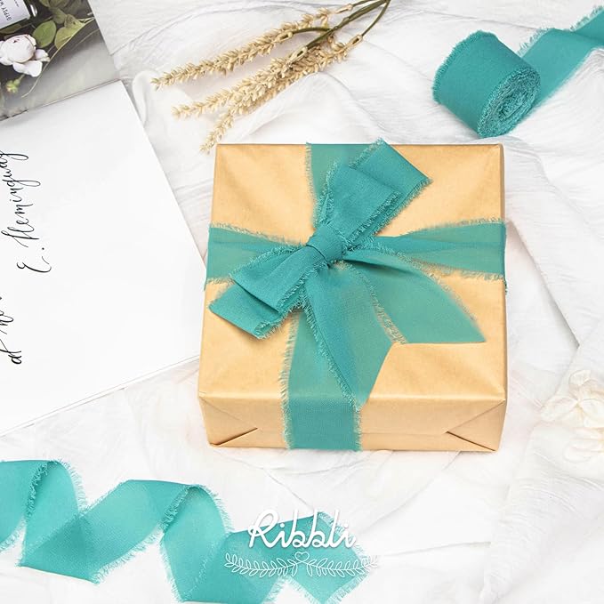 Ribbli Teal Chiffon Silk Ribbon - Image 4