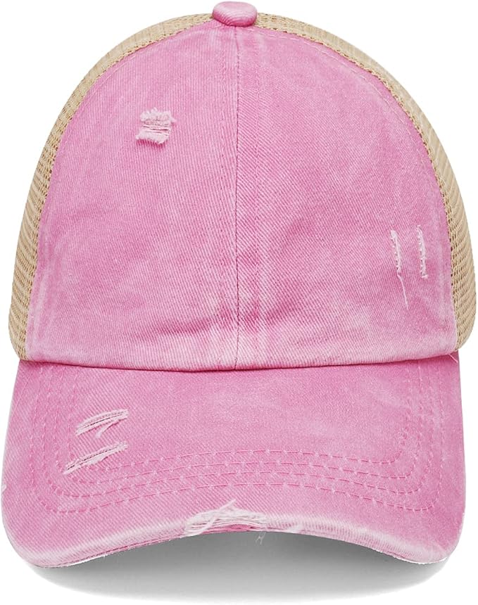 Criss Cross Hat Washed Distressed Baseball Cap Ponytail Hat High Messy Bun Ponycap for Women