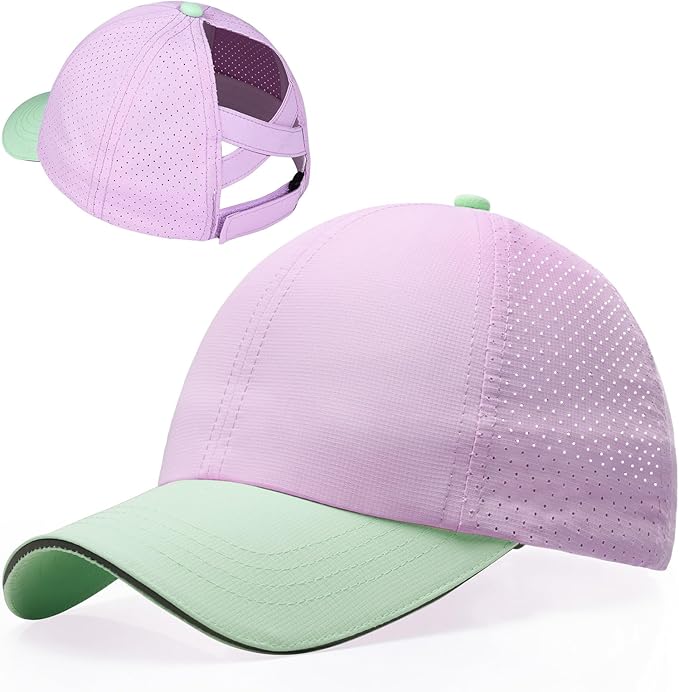 Little Girls Criss Cross Ponytail Hat Toddler Reflective Baseball Cap Kids Quick Dry Summer Sports Hats Age 3-8