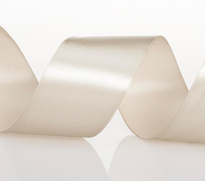 1 1/2 Inch Linen Beige Solid Satin Ribbon, 50 Yards Craft Fabric Ribbon - Image 3