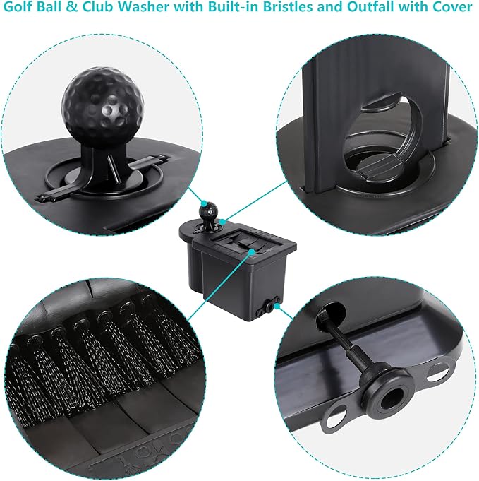 10L0L Golf Cart Ball and Golf Club Head Cleaner/Washer 2-in-1 with Universal Bracket-Removable-Fits EZGO TXT RXV & Club Car DS Precedent & Yamaha Models